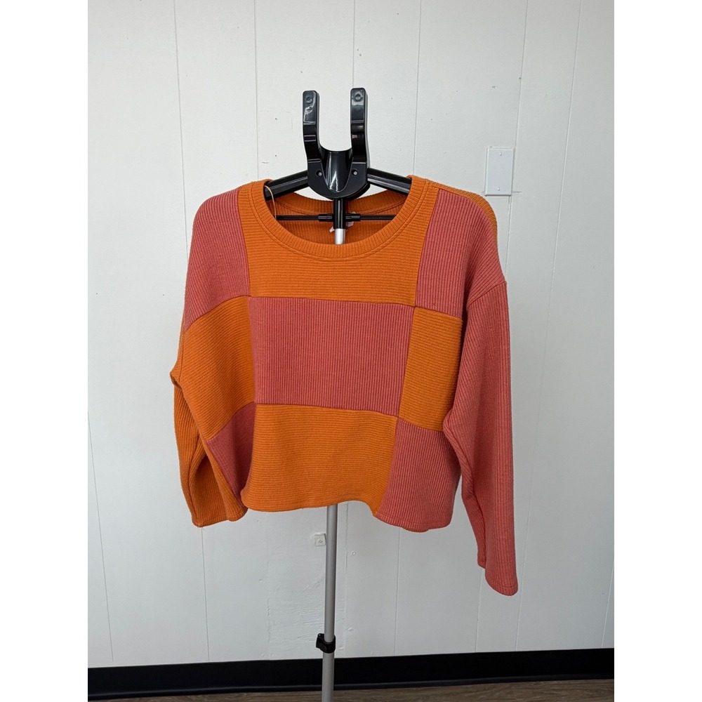 Vanilla Bay Sweater Women L Orange Excellent Patchwork Ribbed Colorblock VT10241